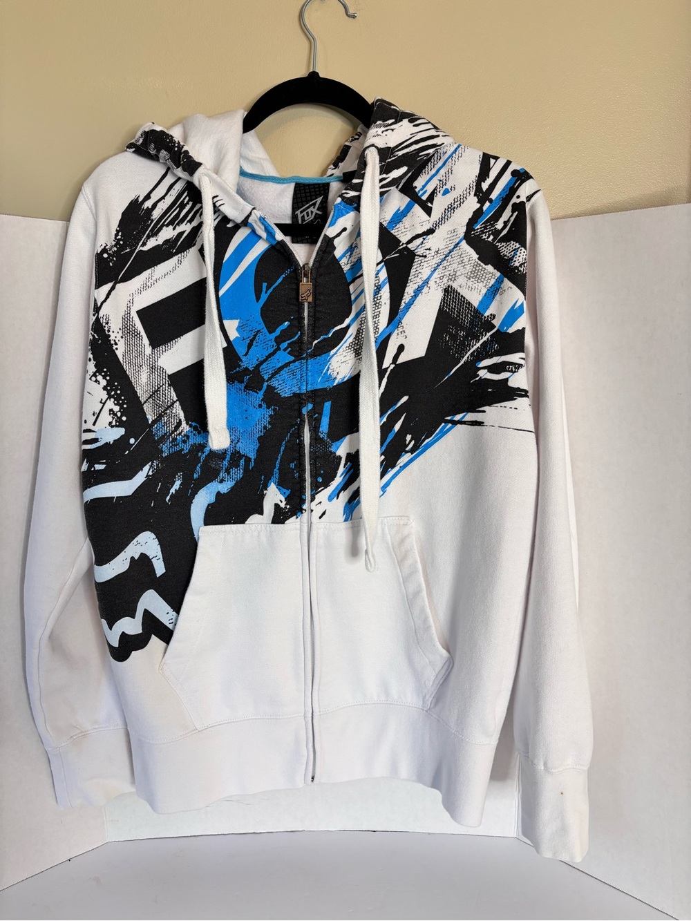 Vintage Fox Y2K Racing White Hoodie with Graphic Print Grunge Style Art